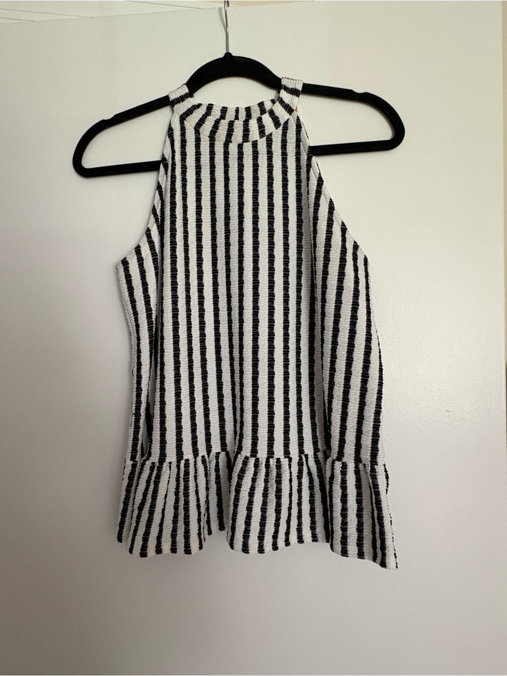 W5 Black and White Striped Halter Peplum Camisole